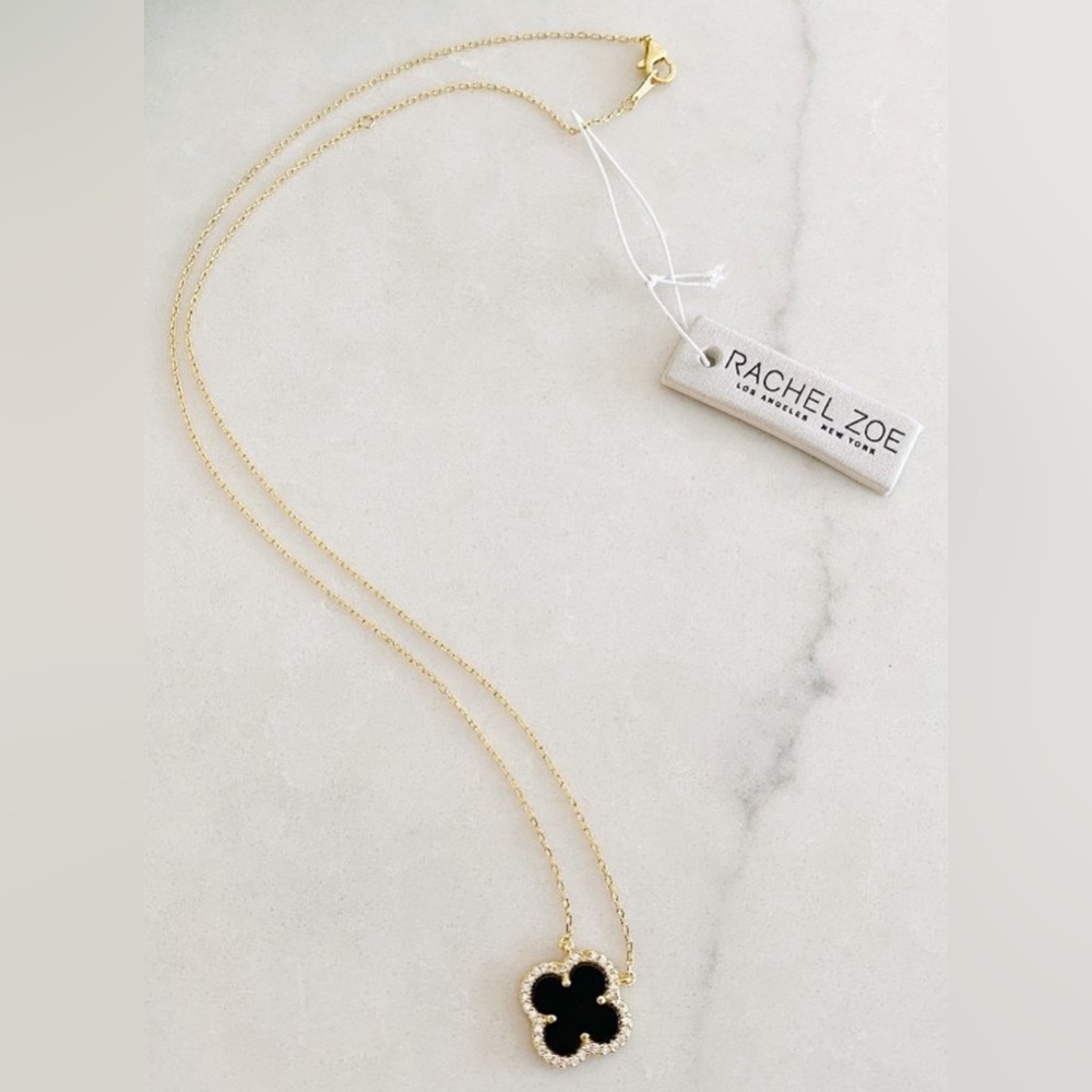 Rachel Zoe Black Onyx Clover Necklace - Gold plated Sterling Silver